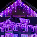 Miniatyrbilde 2 av 5: Halloween istapplys lilla lys utendørs - 39Ft 400Led 8 moduser med minne tidsinnstilling koblingsbar Halloween Sting Lights utendørs innendørs
