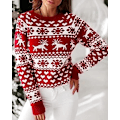 Miniatyrbillede 2 af 5: Kvindernes jule-snefnug-rensdyr-strikkede sweater hjerte dyr