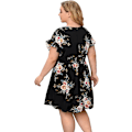 Miniatyrbillede 3 af 5: Plus Size Dame Tropisk Blad Print Flæseærmet Plisseret Kort Kjole
