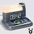 Miniatyrbilde 1 av 11: Vekkerklokke med multifunksjonell mobiltelefonklokke Trådløs lading 15W Maks Touch-senglampe, 3 farger nattlys, sovetimer for grå S26W