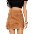 Miniatyrbilde 1 av 4: Kvinners Høy Midje Faux Suede Side Split Bodycon Kort Miniskjørt