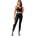 Miniatyrbilde 5 av 5: Kvinners PU Lær V-hals Spaghetti Stropp Cami Crop Top