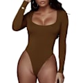 Miniatyrbillede 4 af 4: Kvinde firkantet hals langærmet T-shirt Basic Bodystockings Jumpsuits