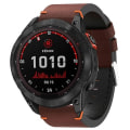 Miniatyrbillede 1 af 5: For Garmin Fenix 7x Solar 26mm Læder Søm Stål Spænde Urrem OVM Coffee
