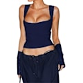 Miniatyrbilde 2 av 4: Blonder Korsett Topper for Kvinner Patchwork V-Hals Cami Topp Spaghetti Stropp Push Up