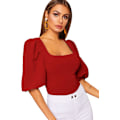 Miniatyrbilde 3 av 5: Romwe Dame Casual Puff Sleeve Square Neck Slim Fit Crop Tee Tops