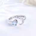 Miniatyrbillede 4 af 5: 925 Sterling Sølv Fidget Ringe - Justerbar Månesten og CZ Måne Stjerne Spinner Ring