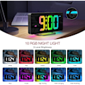 Miniatyrbild 3 av 9: Digital väckarklocka för sovrum, ny version RGB väckarklocka, uppladdningsbar LED-bordsur med 10 RGB nattljus, snooze, 2 larm, justerbar