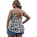 Miniatyrbillede 1 af 5: Kvinders Plus Size Kontrast Blonder Kryds Kryds V-hals Spaghetti Stropper Cami Tank Top