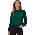 Miniatyrbild 1 av 5: Elegant Mock Neck Bishop Långärmad Plisserad Blus Nyckelhålsrygg Enfärgad Topp