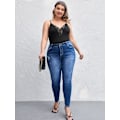 Miniatyrbilde 5 av 5: Kvinners Plus Size Spaghetti Stropp Kontrast Blonder Cami Topp Camisole