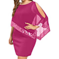 Miniatyrbild 4 av 5: Plus Size Chiffon Knälång Klänning för Kvinnor Casual Fladdermusärm Mode