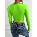 Miniatyrbilde 5 av 5: Kvinners Sexy Cut Out Langærmet Crop Top Ruched Slim Fit Basic T-skjorter