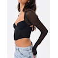 Miniatyrbillede 4 af 5: Kvinde Sweetheart Neck Sheer Mesh Langærmet Bustier