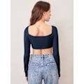 Miniatyrbillede 2 af 5: Sød korsettop til kvinder med lange ærmer Crop Tops firkantet hals