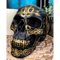 Miniatyrbillede 2 af 9: Ebros Keltisk Tribal Knotwork Tattoo Sort Spøgelse Vampyr Kranie Statue 7\" Lang Som Macabre Ossuary Dekoration Dracula Skelet Kranium til     Black & Day