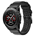 Miniatyrbild 2 av 5: Canvas och läder klockarmband för Garmin Fenix5x Plus Fenix3, handledsrem storlek: 150+110mm XEP Black