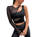 Miniatyrbilde 1 av 5: Kvinners utskårne langarmede rundhalsade Crop Top Slim