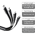 Miniatyrbild 5 av 5: Multi Retractable Laddkabel 4-i-1 Multi Laddare Sladd 4A USB