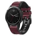 Miniatyrbillede 1 af 5: For Garmin Fenix 7 Quick Release Silikone Læder Rem HTK Wine Red