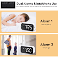 Miniatyrbild 2 av 9: LED Digital Väggklocka för Sovrum Dubbel med Snooze för Tung Sovande Vuxna Barn med USB-port för Laddning 10~100dB Justerbar Volym Vit
