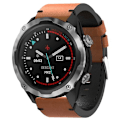 Miniatyrbillede 1 af 5: For Garmin Descent Mk 2 26mm Læder Søm Stål Spænde Urrem GVS Brown