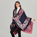 Miniatyrbilde 2 av 3: Oversized vinterteppe sjal kvinners koselige åpen front poncho