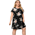 Miniatyrbillede 5 af 5: Plus Size Dame Tropisk Blad Print Flæseærmet Plisseret Kort Kjole