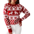 Miniatyrbillede 1 af 5: Kvindernes jule-snefnug-rensdyr-strikkede sweater hjerte dyr