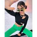 Miniatyrbillede 4 af 5: Kvinde Udskåret Langærmet Rund Hals Crop Top Slim