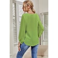 Miniatyrbilde 4 av 5: Kvinners Knappet Ned V-Hals Sløyfe Knute Front Topper 3/4 Erme Chiffon Casual Bluse