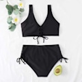 Miniatyrbillede 4 af 5: ASKSA Dame Bikini Sæt Kryds Ryg Badetøj Badetøj Snørebånd Side Strandtøj Badedragt, Sort, XL Black XL