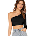 Miniatyrbilde 1 av 5: Kvinners One Shoulder Lang Arm T-skjorte Crop Tops