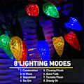 Miniatyrbillede 2 af 6: Solcelledrevne julelys, 50 LED 8 tilstande C6 jordbær flerfarvede lyskæde vandtæt genopladelige udendørs have fe lys til