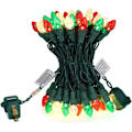 Miniatyrbild 1 av 7: LED-ljusslinga för utomhusbruk, flerfärgade glas C3-lampor, 50 st, julbelysning, ETL-certifierad, för inomhus- och utomhusbruk, för julgran, helgdagar, röd