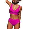 Miniatyrbild 1 av 5: ASKSA Dam Bikini Set Crossover Rygg Baddräkter Badkläder Dragsko Sida Strandkläder Baddräkt, Rosa, XL Pink XL