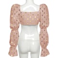 Miniatyrbillede 5 af 5: Kvinde Sexet Selvbinder Foran Rynket Puff Langærmet Crop Top Bluse