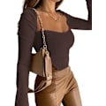 Miniatyrbillede 2 af 4: Kvindernes langærmede rib strik Crop Top Scoop Neck