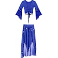 Miniatyrbild 6 av 7: Kvinnors magdanskläder magdans spets 3/4 Flare Sleeve Crop Top med mynt chiffong danskjol set #01royalblue X-Large #01royalblue X-Large