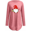 Miniatyrbillede 4 af 4: Juletrøjer til kvinder. Dame Elk Graphic Print Langærmede T-shirts
