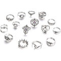 Miniatyrbillede 1 af 4: Vintage Boho Krystal Ring Sæt: 16stk Sølv Led Knuckle Ringe til Kvinder og Piger