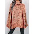 Miniatyrbild 4 av 5: Dam Poncho Tröja med Hög Hals Höst Vinter 2023 Mode Grovstickad Cape Wrap Tröjor Pullover Jumper Toppar Orange Red Large