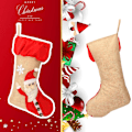 Miniatyrbilde 4 av 5: 3 stk store julekulesett i lin med rustikke snømann Rudolph-sokker med