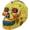 Miniatyrbilde 5 av 9: Retro Skull Style Hjemme Askebeger, Kompakt Kule Gravering Flamme Effekt Dekorativ Statue Resin Skulls and Crossbones Flammer Askebeger for Spooky Skeleton