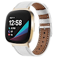 Miniatyrbillede 1 af 3: For Fitbit Versa 4 / Sense 2 Rund Hale Ægte Læder Rem VST White