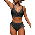Miniatyrbild 1 av 5: ASKSA Dam Bikini Set Crossover Rygg Baddräkter Badkläder Dragsko Sida Strandkläder Baddräkt, Svart, S Black S