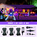 Miniatyrbillede 3 af 8: Lilla Halloween Net Lights til Udendørs - 360 LED Net Lights Vandtætte med Fjernbetjening, 12x5 ft Udvidelige 8 Tilstande Jule Net Lights med Grøn Ledning