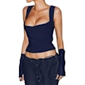 Miniatyrbilde 1 av 4: Blonder Korsett Topper for Kvinner Patchwork V-Hals Cami Topp Spaghetti Stropp Push Up