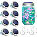 Miniatyrbild 1 av 7: Solcellsburk med LED-slingor för glasburkar [Uppdaterad], 8-pack 20 LED Vattentäta Fe-slingor för glasburkar med Hängare (Inga burkar), Utomhusgård Bröllop