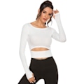 Miniatyrbild 2 av 5: Kvinnors tränings-crop top sömlös skjorta atletisk långärmad fitness tight tee